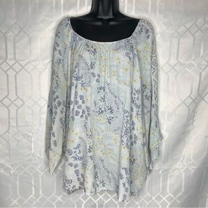 Hope & Harlow Floral Blouse - Soft Blue and Yellow Women Size 3X